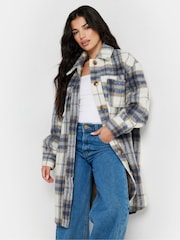 PixieGirl Petite Blue Check Longline Shacket - Image 1 of 6