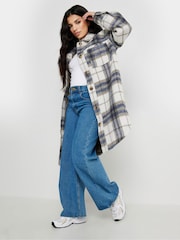 PixieGirl Petite Blue Check Longline Shacket - Image 2 of 6