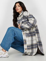 PixieGirl Petite Blue Check Longline Shacket - Image 3 of 6