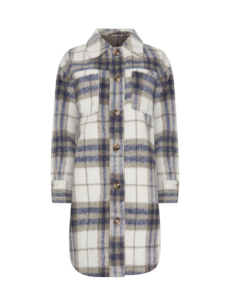 PixieGirl Petite Blue Check Longline Shacket - Image 6 of 6