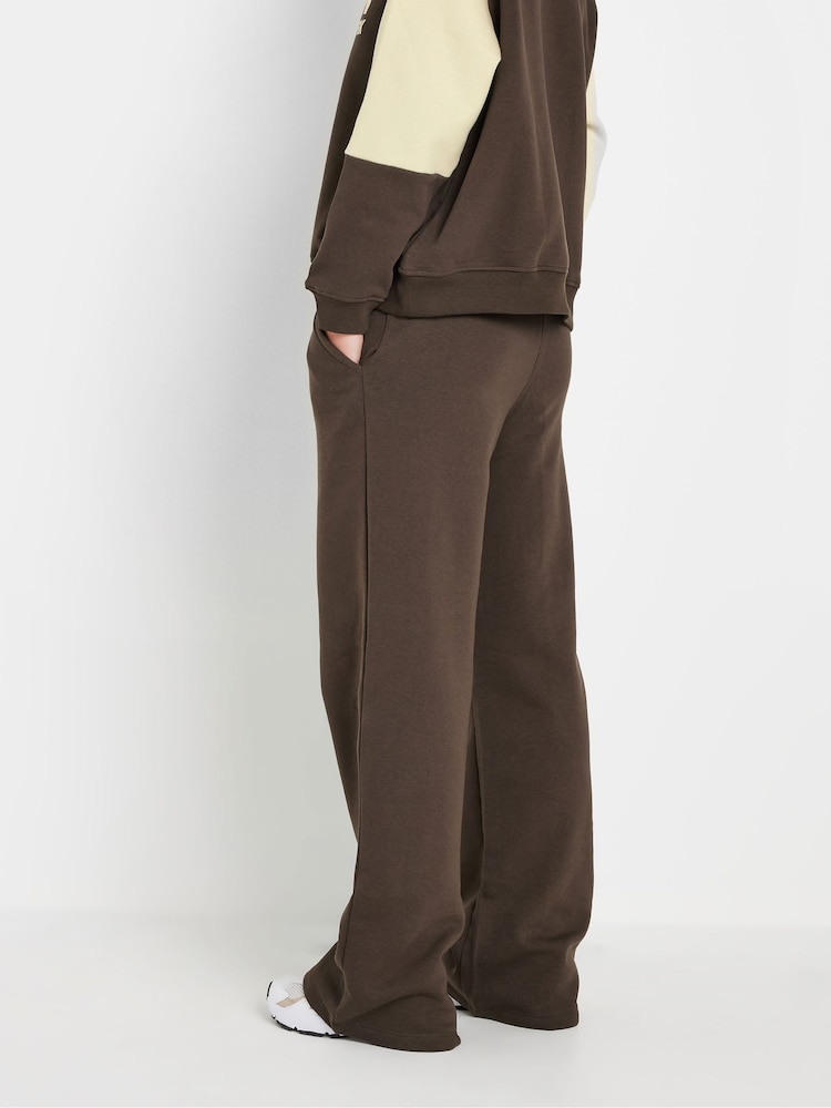 PixieGirl Petite Chocolate Brown Contrast Waist Wide Leg Joggers - Image 3 of 5