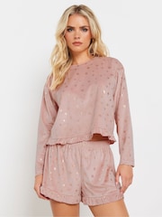 PixieGirl Petite Pink Luxe Fleece Foil Star Pyjama Short Set - Image 1 of 5