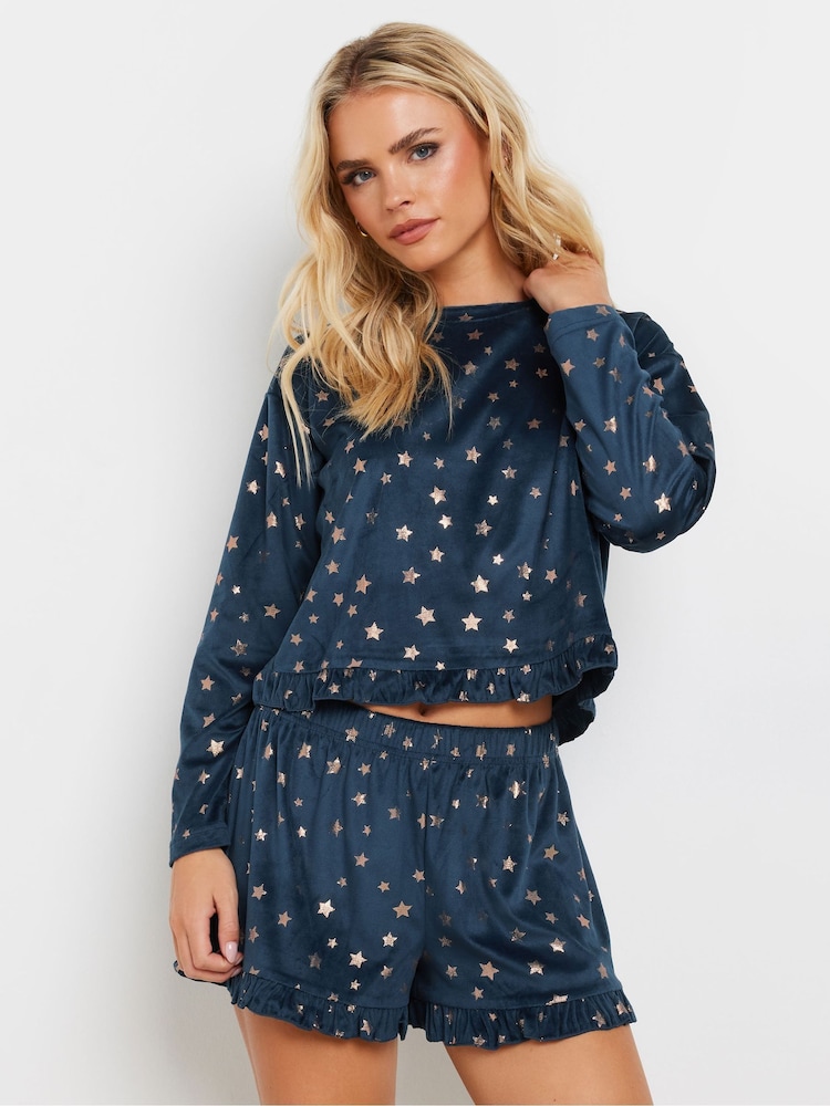 أزرق - PixieGirl Petite Luxe Fleece Foil Star Pyjama Short Set - صورة 1 من 6 أزرق - PixieGirl Petite Luxe Fleece Foil Star Pyjama Short Set - صورة 1 من 6