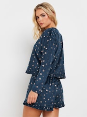 أزرق - PixieGirl Petite Luxe Fleece Foil Star Pyjama Short Set - صورة 3 من 6