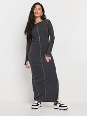 PixieGirl Petite Grey Long Sleeve Acid Wash Dress - Image 1 of 5