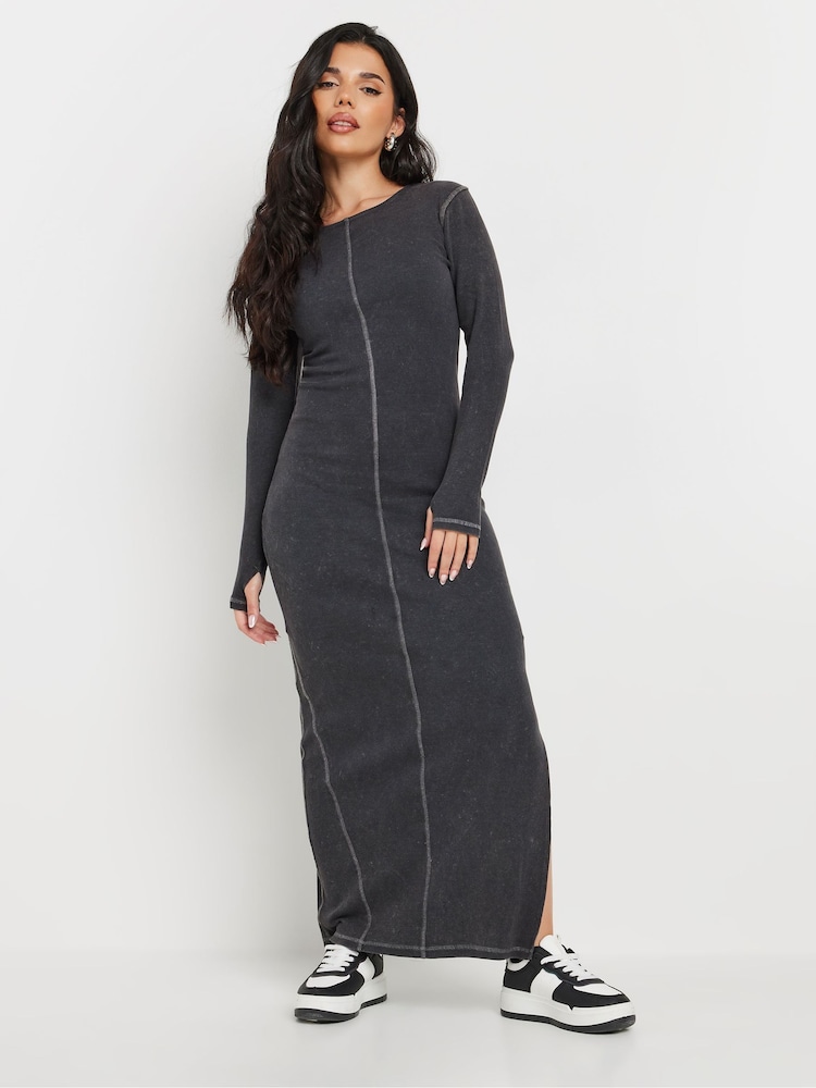 PixieGirl Petite Grey Long Sleeve Acid Wash Dress - Image 1 of 5