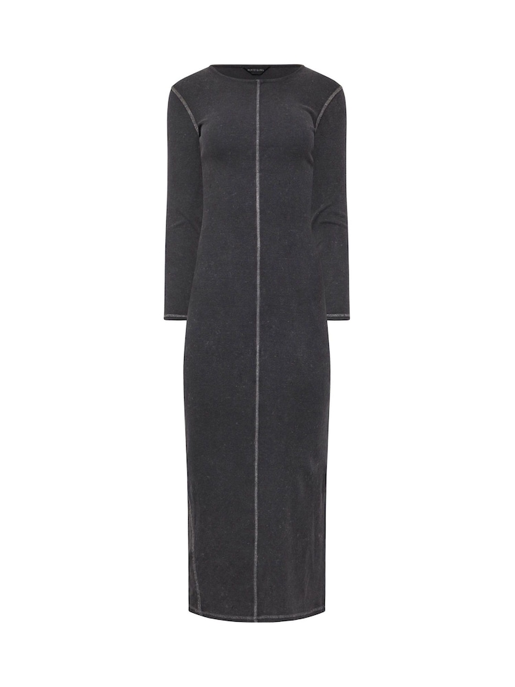 PixieGirl Petite Grey Long Sleeve Acid Wash Dress - Image 5 of 5