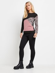 M&Co Pink Petite Animal Print Colourblock Top - Image 2 of 5