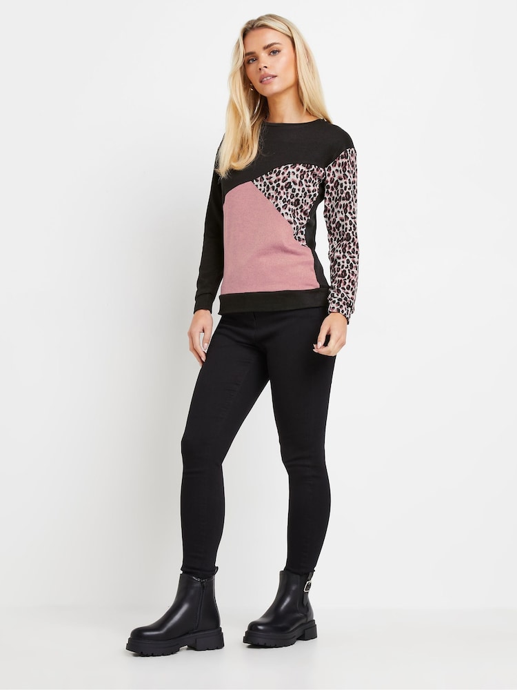 M&Co Pink Petite Animal Print Colourblock Top - Image 2 of 5