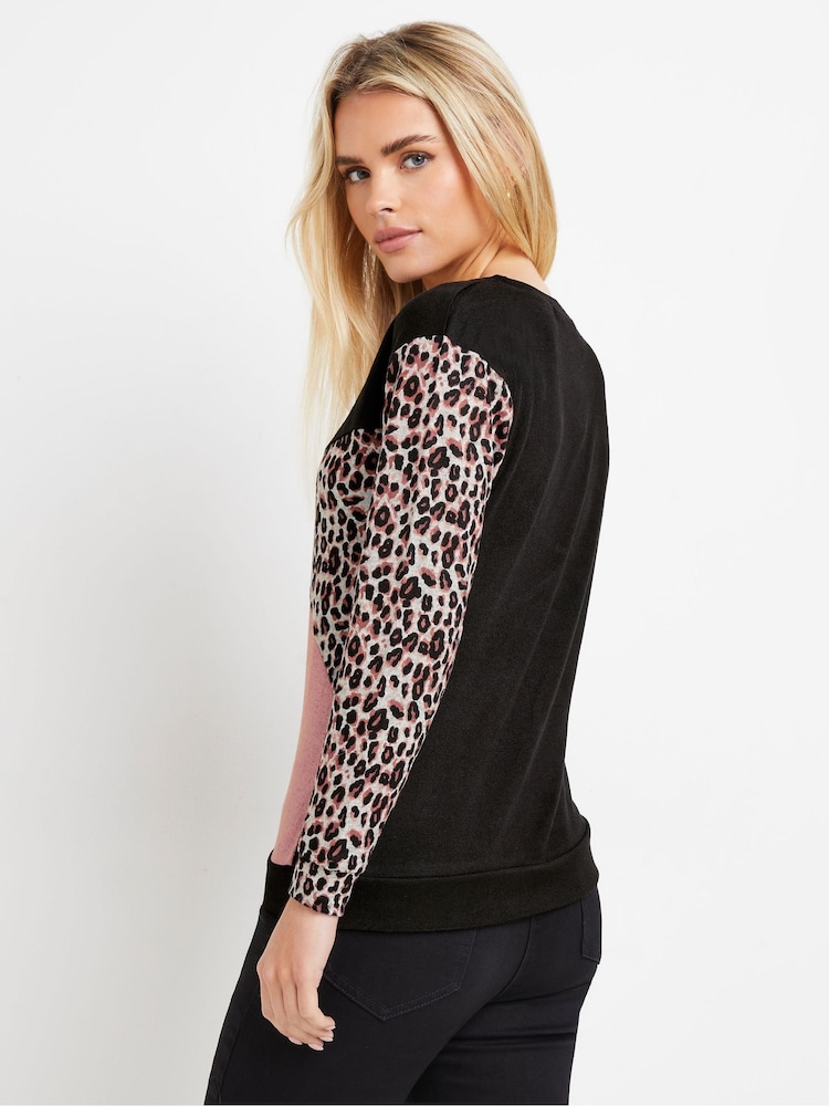 M&Co Pink Petite Animal Print Colourblock Top - Image 3 of 5