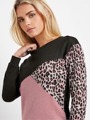 M&Co Pink Petite Animal Print Colourblock Top - Image 4 of 5