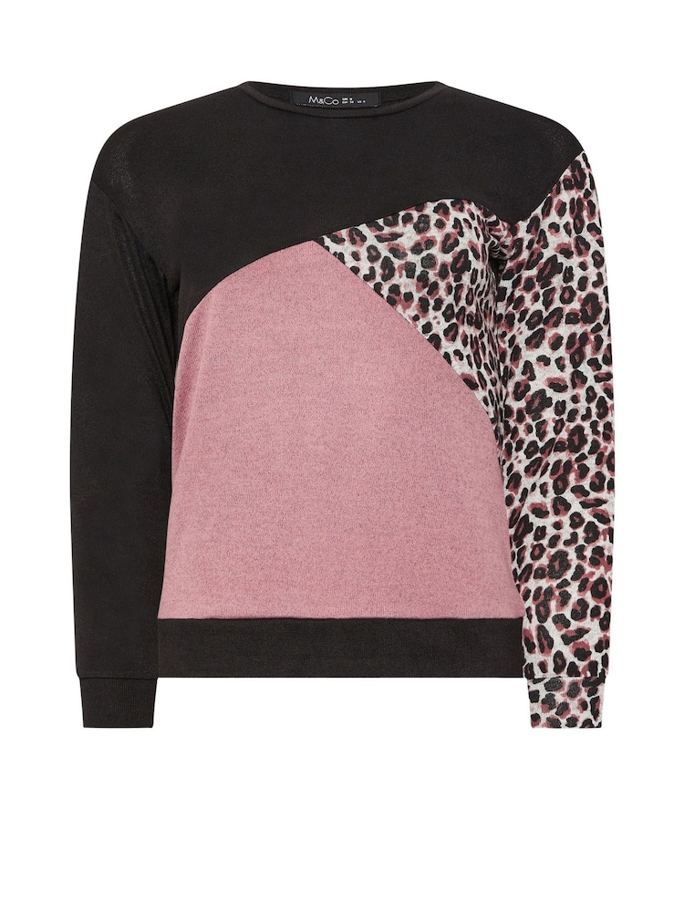 M&Co Pink Petite Animal Print Colourblock Top - Image 5 of 5