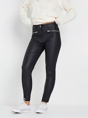 M&Co Black Petite Coated Skinny Zip Trousers - Image 1 of 5