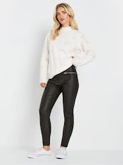 M&Co Black Petite Coated Skinny Zip Trousers - Image 2 of 5