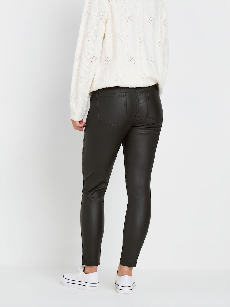M&Co Black Petite Coated Skinny Zip Trousers - Image 3 of 5