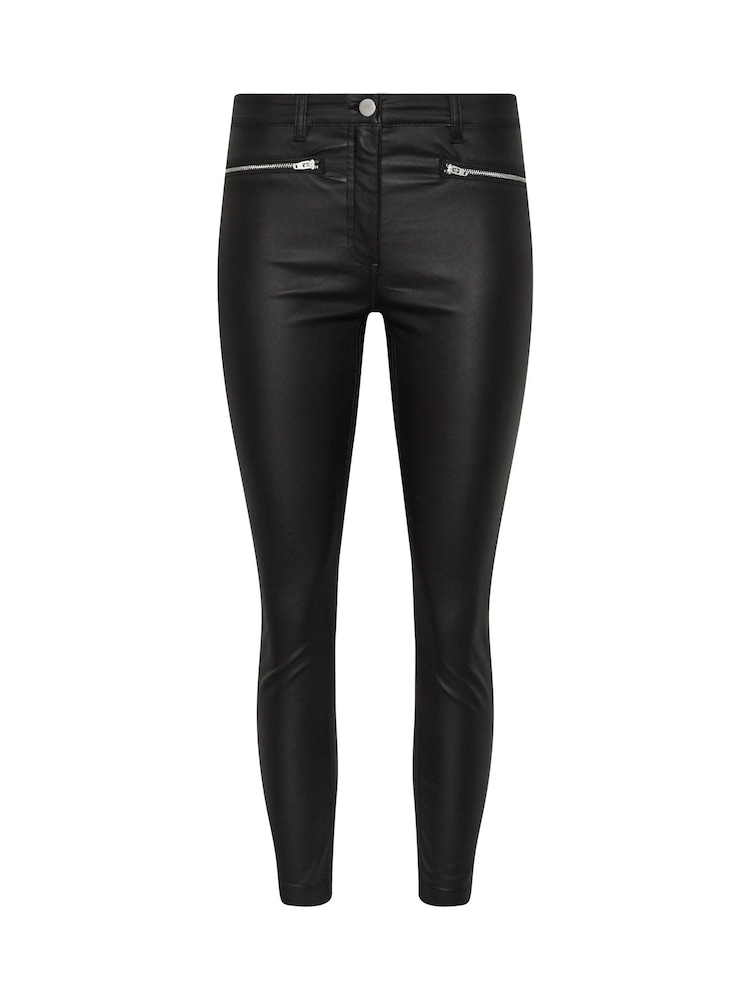 M&Co Black Petite Coated Skinny Zip Trousers - Image 5 of 5