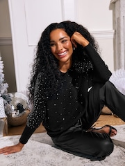 M&Co Black Petite Studded Batwing Jumper - Image 1 of 6