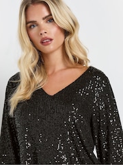 M&Co Black Petite V-Neck Long Sleeve Sequin Top - Image 4 of 5