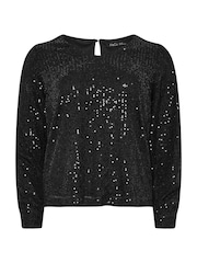 M&Co Black Petite V-Neck Long Sleeve Sequin Top - Image 5 of 5