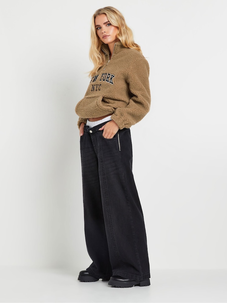 PixieGirl Petite Brown NYC Half Zip Fleece Jacket - Image 2 of 5