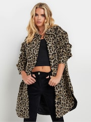 PixieGirl Petite Brown Animal Print Longline Shacket - Image 1 of 9