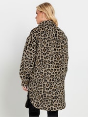 PixieGirl Petite Brown Animal Print Longline Shacket - Image 3 of 9