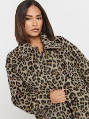 PixieGirl Petite Brown Animal Print Longline Shacket - Image 6 of 9