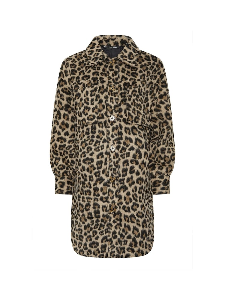 PixieGirl Petite Brown Animal Print Longline Shacket - Image 9 of 9