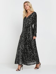 M&Co Petite Long Sleeve Sequin Maxi Dress - Image 1 of 5