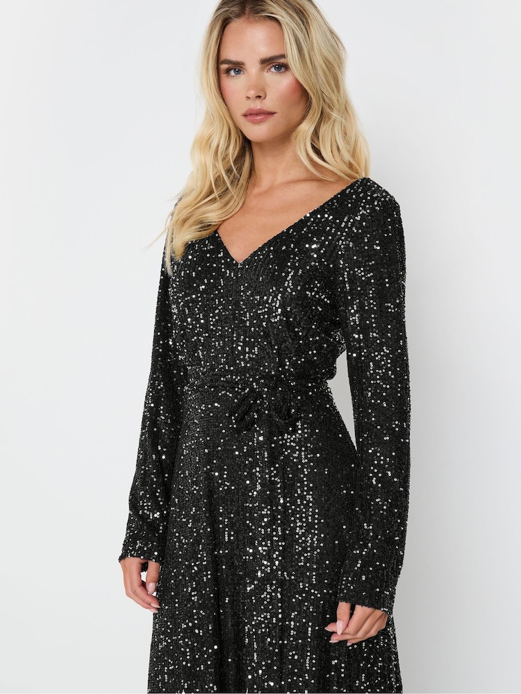 M&Co Silver Petite Long Sleeve Sequin Maxi Dress - Image 4 of 5