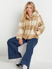PixieGirl Petite Natural Brown Check Teddy Fleece Jacket - Image 1 of 5