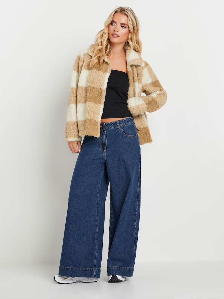 PixieGirl Petite Natural Brown Check Teddy Fleece Jacket - Image 2 of 5