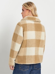 PixieGirl Petite Natural Brown Check Teddy Fleece Jacket - Image 3 of 5