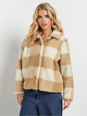 PixieGirl Petite Natural Brown Check Teddy Fleece Jacket - Image 4 of 5