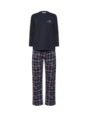 PixieGirl Petite Blue Check Long Sleeve 100% Cotton Wide Leg Pyjamas Set - Image 5 of 5