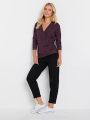 M&Co Purple Petite Animal Print Wrap Top - Image 2 of 7