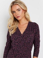 M&Co Purple Petite Animal Print Wrap Top - Image 4 of 7