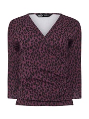 M&Co Purple Petite Animal Print Wrap Top - Image 5 of 7