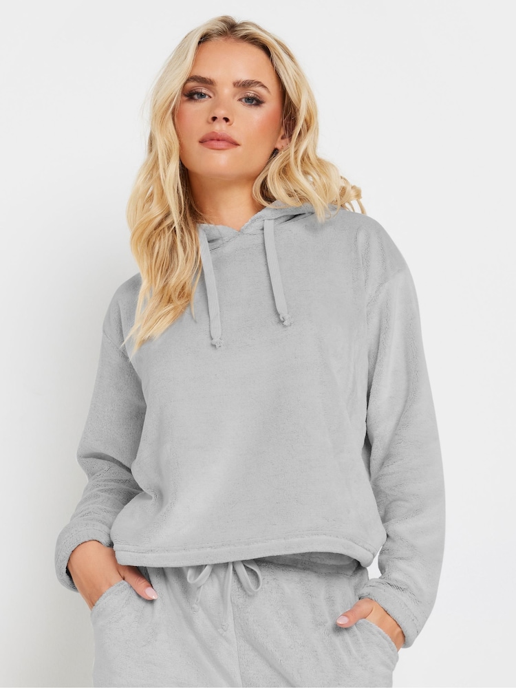 PixieGirl Petite Grey Lounge Fleece Crop Hoodie - Image 1 of 5