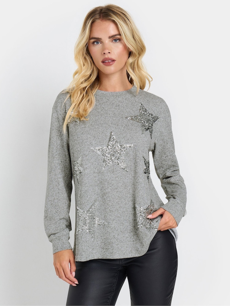 M&Co Grey Petite Sequin Star Top - Image 1 of 5