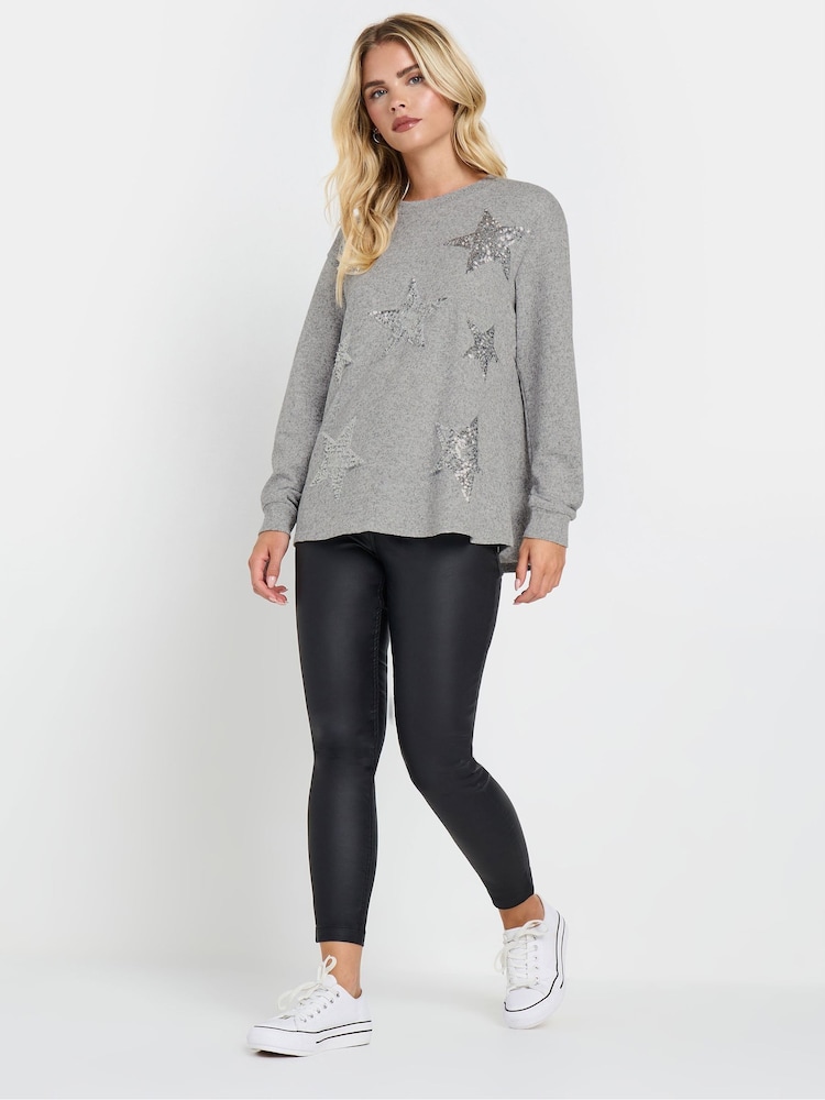 M&Co Grey Petite Sequin Star Top - Image 2 of 5