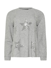 M&Co Grey Petite Sequin Star Top - Image 5 of 5