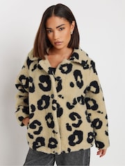 PixieGirl Petite Brown Animal Print Fleece Jacket - Image 1 of 5