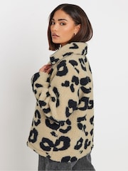 PixieGirl Petite Brown Animal Print Fleece Jacket - Image 3 of 5