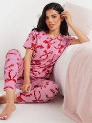 PixieGirl Petite 100% Cotton Bows Short Sleeve Tapered Pyjamas Set - صورة 4 من 5
