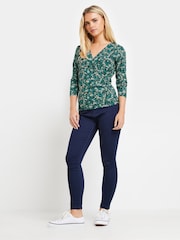 M&Co Green Petite Ditsy Floral Wrap Top - Image 2 of 5