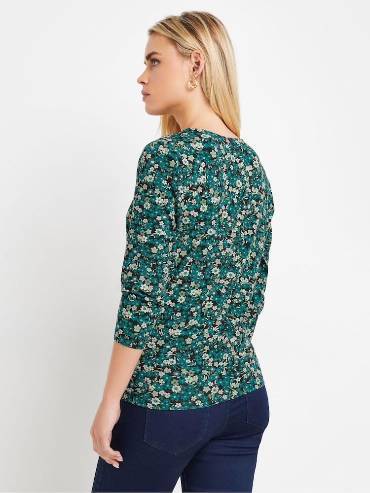M&Co Green Petite Ditsy Floral Wrap Top - Image 3 of 5