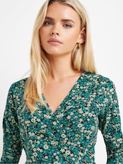 M&Co Green Petite Ditsy Floral Wrap Top - Image 4 of 5
