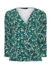 M&Co Green Petite Ditsy Floral Wrap Top - Image 5 of 5