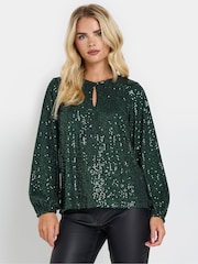 M&Co Green Petite Keyhole Sequin Long Sleeve Top - Image 3 of 6